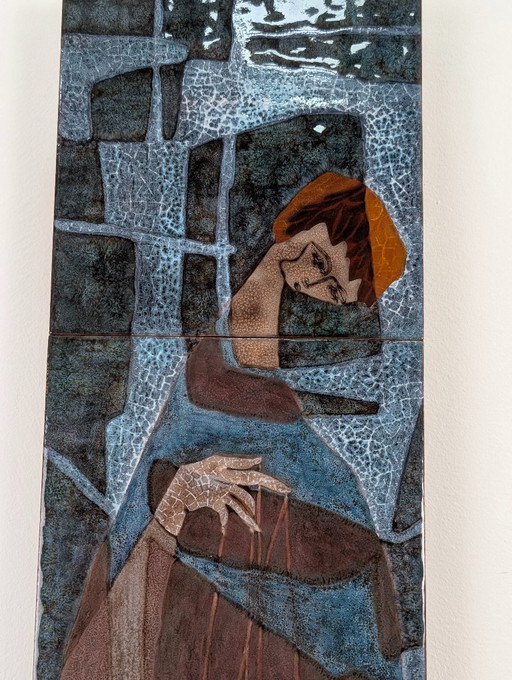 Glazed Ceramic Wall Plaque with Puppeteer, Sweden 1960s