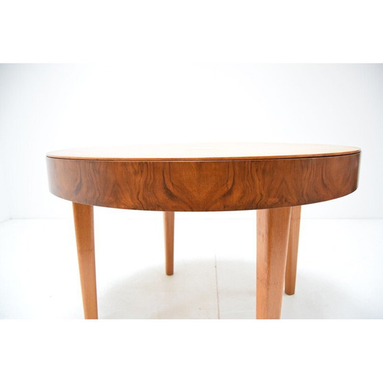 Image 1 of Vintage round wooden folding table by Jindrich Halabala, Czechoslovakia 1950