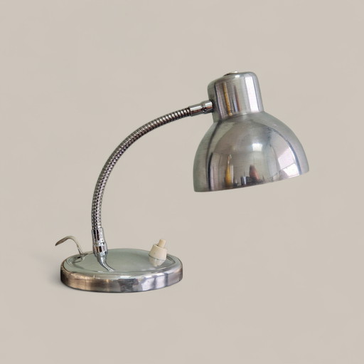 Industrial-style casserole-style lamp - Brushed aluminum - 1960s