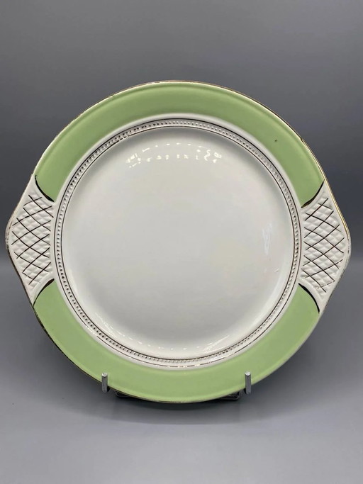 Piatto in porcellana con manici – Verde mandorla e bordo dorato – L'Amandanoise – – decoratieve objecten, Porcelain