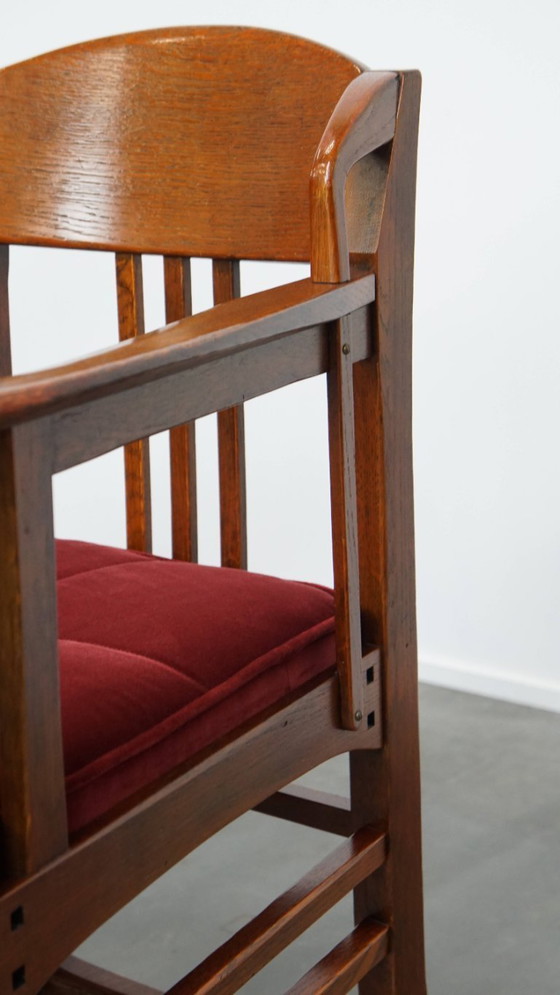 Image 1 of 4 x Jugendstil-Esszimmerstuhl Schuitema mit luxuriöser roter Stoffbespannung