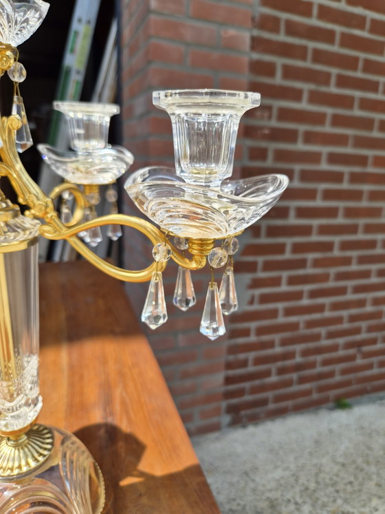 Image 1 of Crystal candlestick with brass details