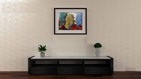 Peinture à l'Huile Originale Paysage Nature Automne Vent dans le Dos – Peintures et dessins, Canvas (photo 3 of 11)