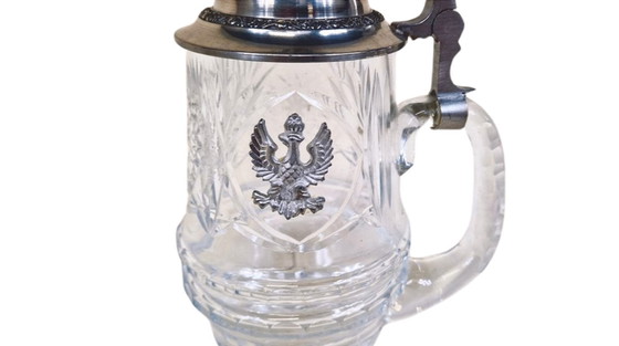 Image 1 of Vintage kristallen bierpul met tinnen deksel – adelaar decor – Duitsland stijl