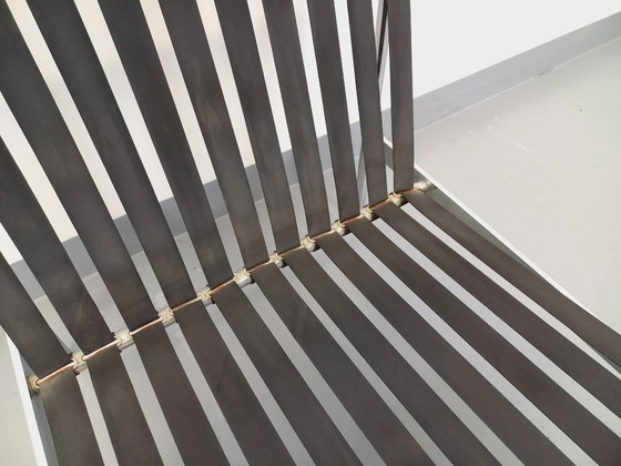 Image 1 of Fauteuil chauffeuse moderniste vintage en tissu et métal chromé des années 60 70