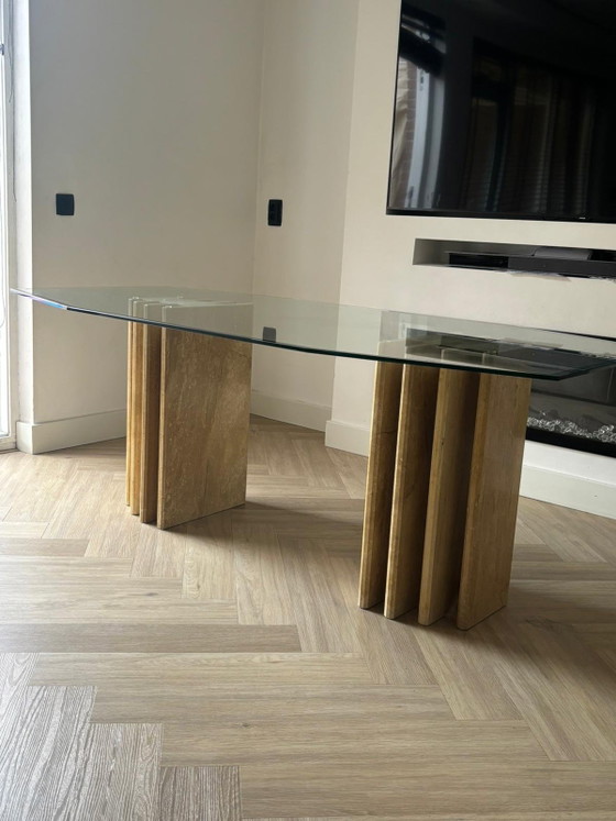Image 1 of Postmodern travertine dining table – 1970s style