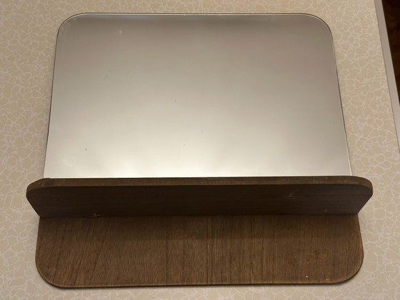 Vintage wall mirror with wooden shelf, 60s, Glass, Silver (photo 4 of 9)