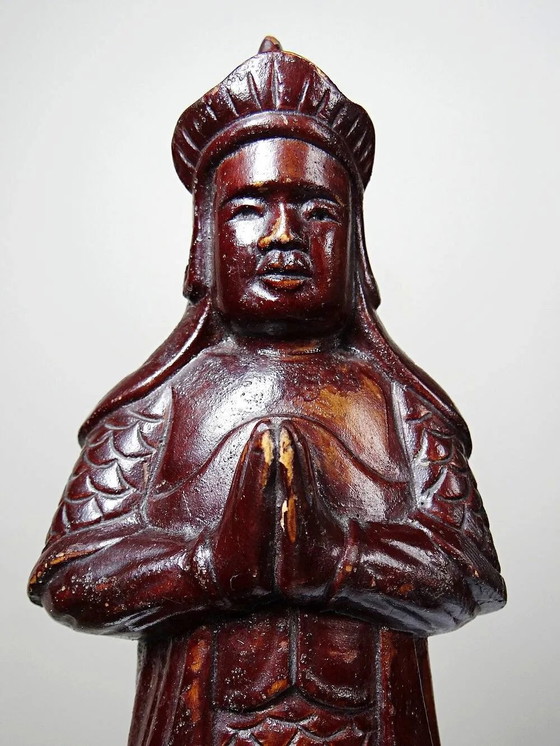 Asian folk art statuette in carved monoxyl wood, vintage 1930-1960, Sculpture, Brown (photo 4 of 13)
