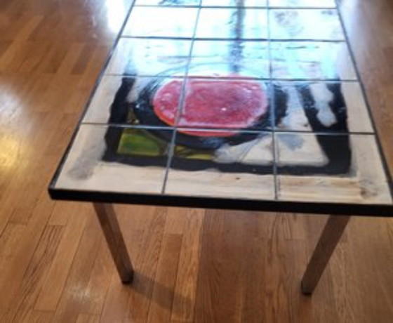 Image 1 of Juliette Belarti coffee table in Volcan lava and Belgium ceramics 1960