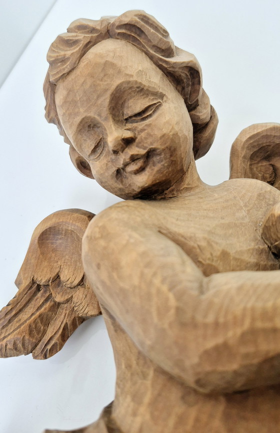 Image 1 of Antique large angel cherub, solid oak wood, 35 cm