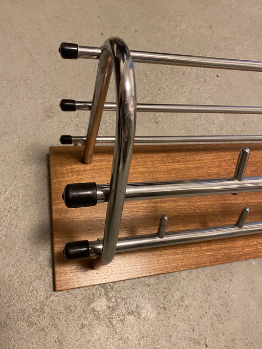 Vintage coat rack 1970s wood stainless steel