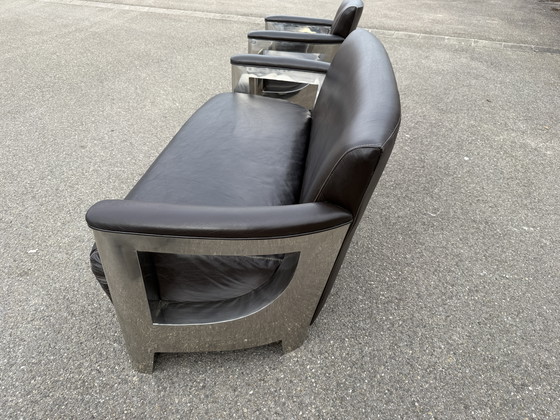 Image 1 of Art Deco 2-zits clubzetel 2x fauteuil Inox bruin