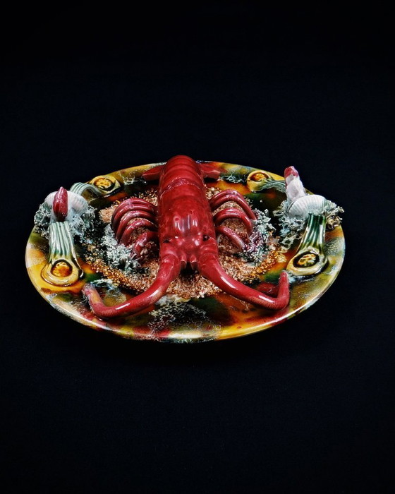Image 1 of Lobster plate in barbotine Caldas da Rainha Majolique Palissy earthenware