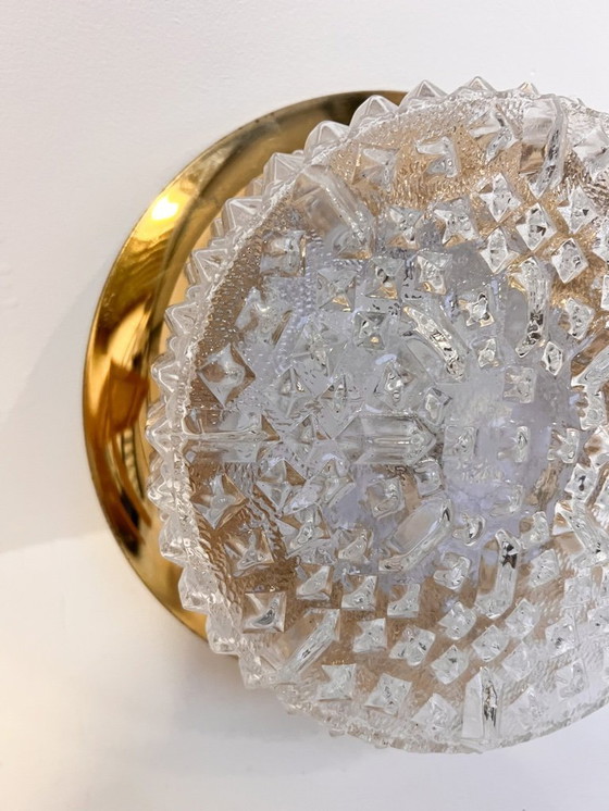 Image 1 of Gold-colored glass ceiling or wall lamp in Hollywood style, 1970s