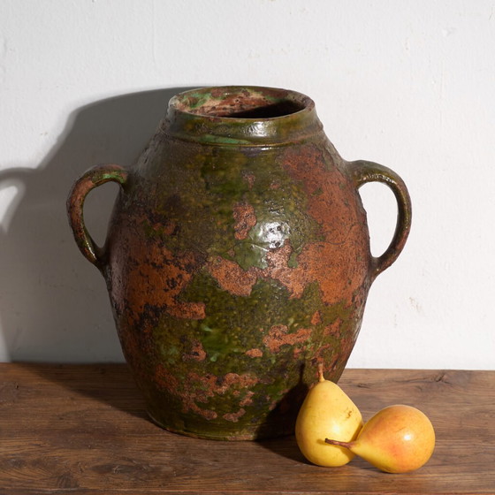 Antieke geglazuurde aardewerken pot met twee handvatten – Centraal-Europa, circa 1920 – Decoratieve objecten (photo 4 of 40)