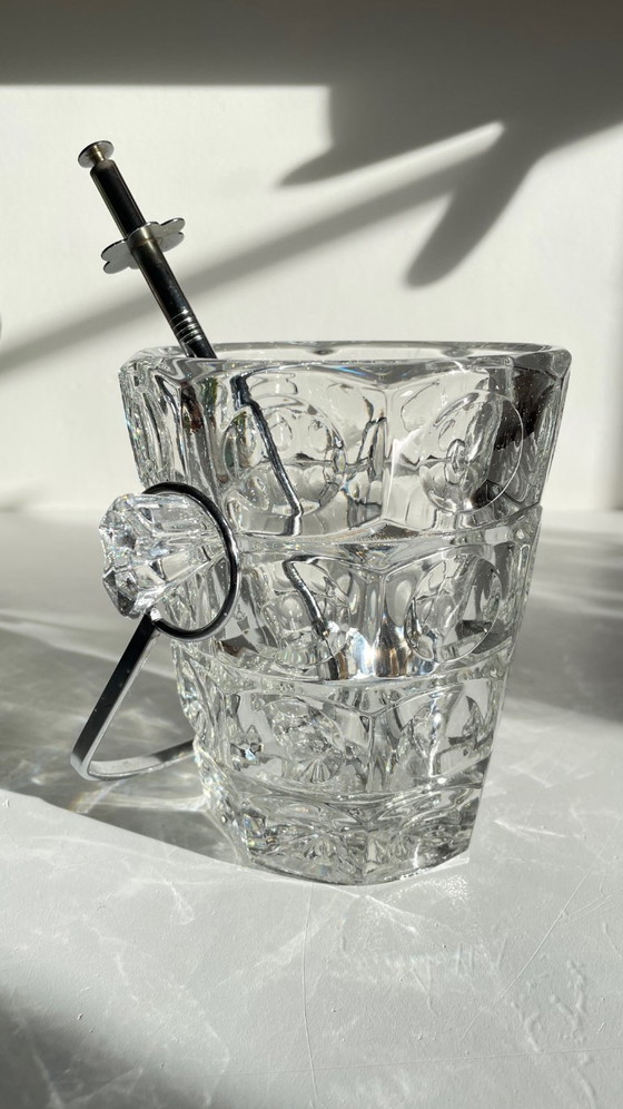 Image 1 of SEAU à Glace Cristal Ciselé et PINCE Vintage