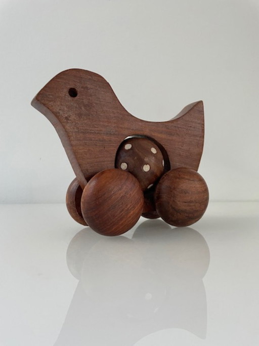 Vintage Scandinavian wooden duck on wheels