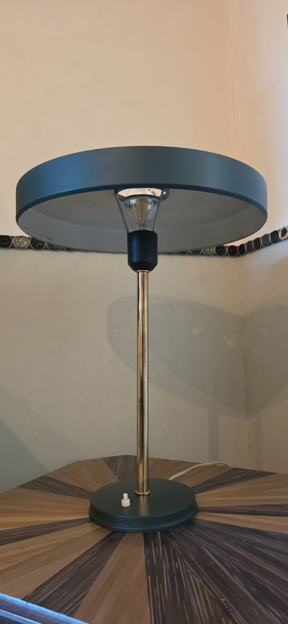 Philips Table lamp, dark green and brass, Lampes, Métal, Laiton, Vert, Mid Century Modern (photo 3 sur 9)