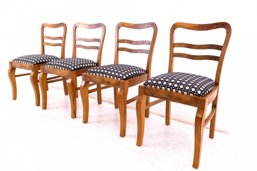 Ensemble de chaises Art déco en noyer, Pologne, années 1930.