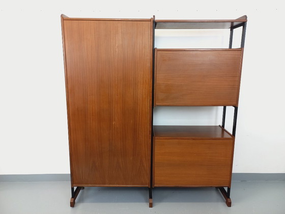 Image 1 of Vintage Italian teak and metal double modular bookshelf from the 60s