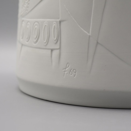 Image 1 of Rare CUNO FISCHER Hutschenreuther Bisque Porcelain Floor Vase 1969 H33cm D21cm