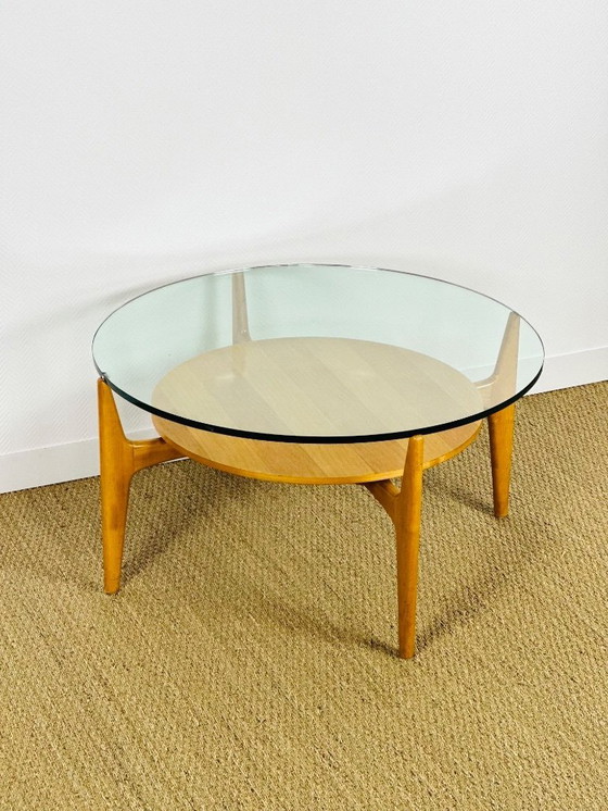 Image 1 of Vintage ronde salontafel van beukenhout en glas, 1960