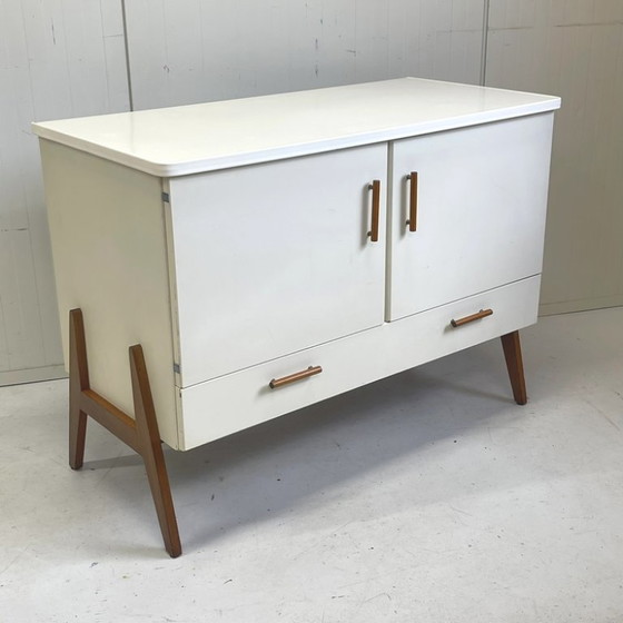 Image 1 of Vintage 1960s dresser chest of drawers with slanted legs cabinet