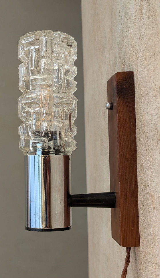 Eisglas Wandleuchte 70er Jahre, Wandleuchten, Holz, Braun (Foto 7 von 9)