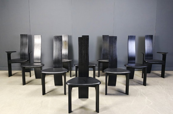 Image 1 of Set van 10 Belgische eetkamerstoelen met hoge rugleuning, jaren 80