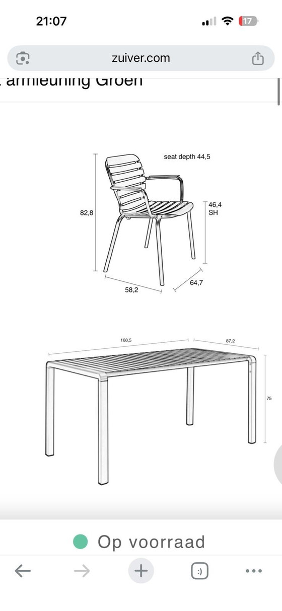 Image 1 of Zuiver Vondel tuinset groen | aluminium designset | tafel, bank en 2 stoelen
