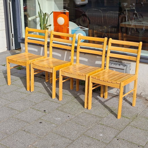 Set of 4 vintage beech wood dining chairs