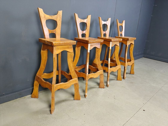 Image 1 of Vintage brutalist bar stool sset of 4 - 1960s 