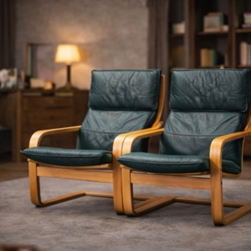 Noboru Nakamura para IKEA — Par de sillones “Points” — Tapizado de abedul y cuero — Contemporáneo