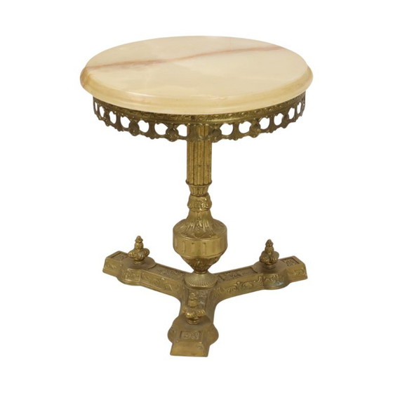 Vintage Brass Side Table with Round Onyx Marble Top (photo 21 of 23)