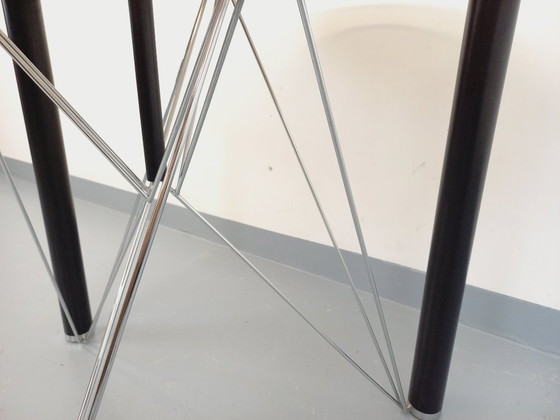 Image 1 of Vintage round dining table in smoked glass, black metal and chrome metal from the 80s