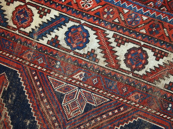 Image 1 of Handgemaakt antiek Perzisch Shiraz-tapijt met een verweerde look, 152 cm x 342 cm, 1900 - 1C464