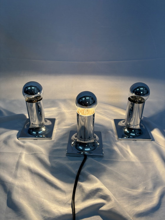Set of 3 Vintage "Tube" Lamps Rolf Krüger Staff Leuchten – Wall lights, Chrome (photo 2 of 8)