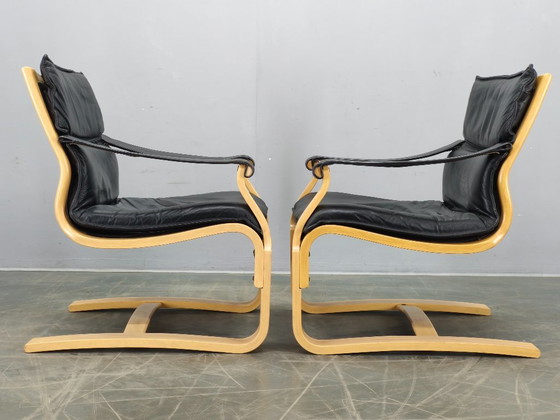 Image 1 of Een paar leren fauteuils van Åke Fribytter voor Nelo Kroken, jaren 60.