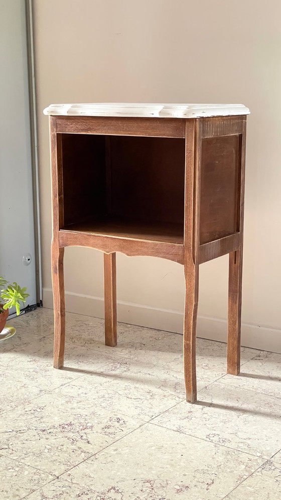 Image 1 of Vintage Wood and White Bedside Table