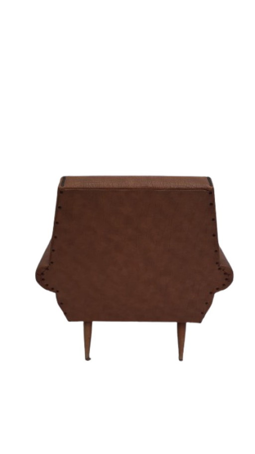 2 x Vintage Mid-Century Fauteuil – Jaren 50/60 Skai Leder – Uniek Design!