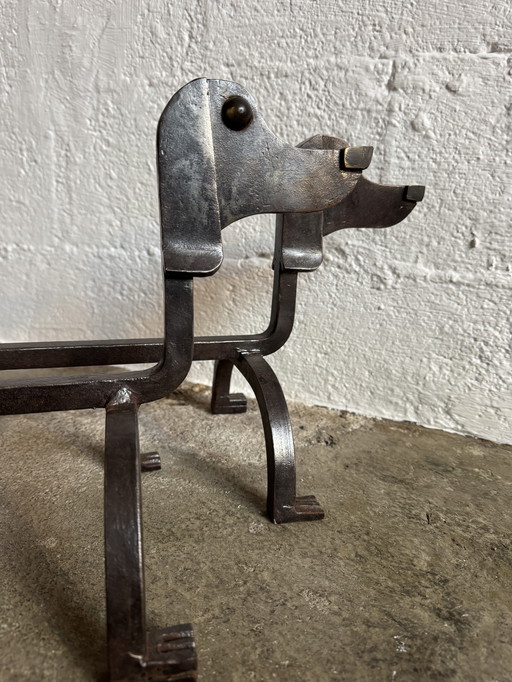 Wrought iron and bronze andirons by Édouard Schenck, 1950s