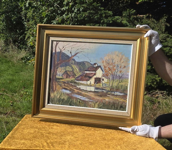 Vintage Oil Landscape Painting - Impasto Barn Scene – Paintings & Drawings, Canvas (photo 2 of 12)