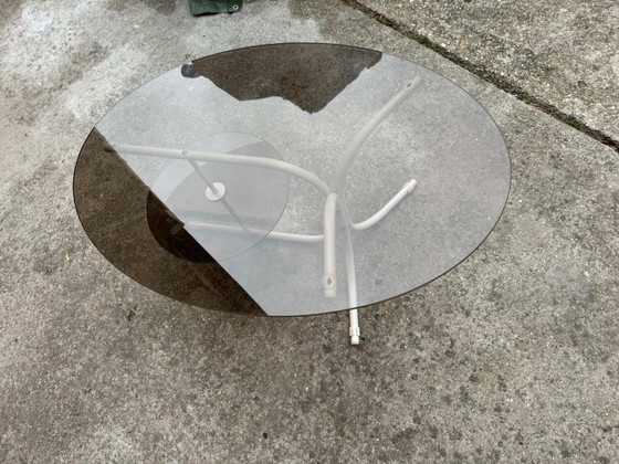 Coffee Oval Table with Metal Legs and Smoky Glass Top, 1990s, Coffee table books, Scandinavian (photo 2 of 9)