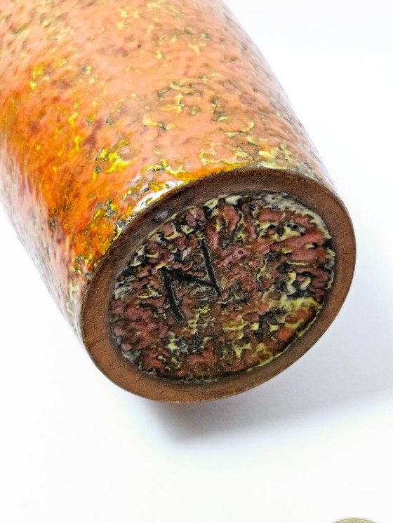 Image 1 of Mid-Century Ceramic Vase With Special Glaze | Original Tófej Pottery From Hungary | Unique Shape & Impressive Colors | 35cm 