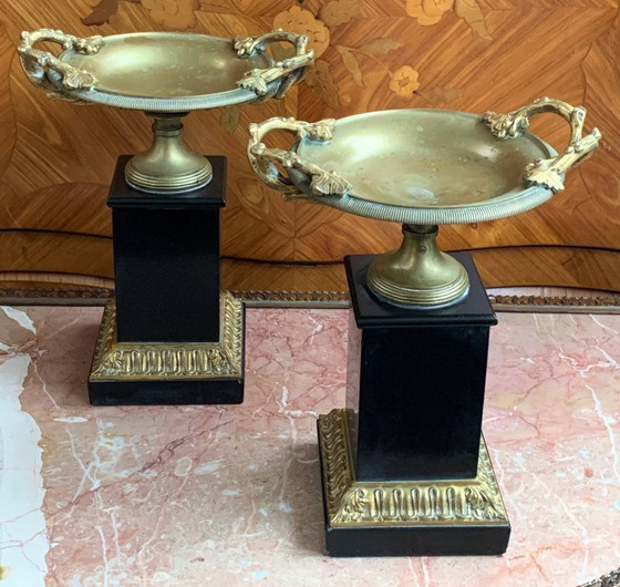 Pair of Napoleon III style vases. – Bronze, Marble (photo 3 of 7)
