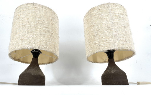 Lampes de table en céramique des années 1960 avec abat-jour en tissu original de Krösselbach