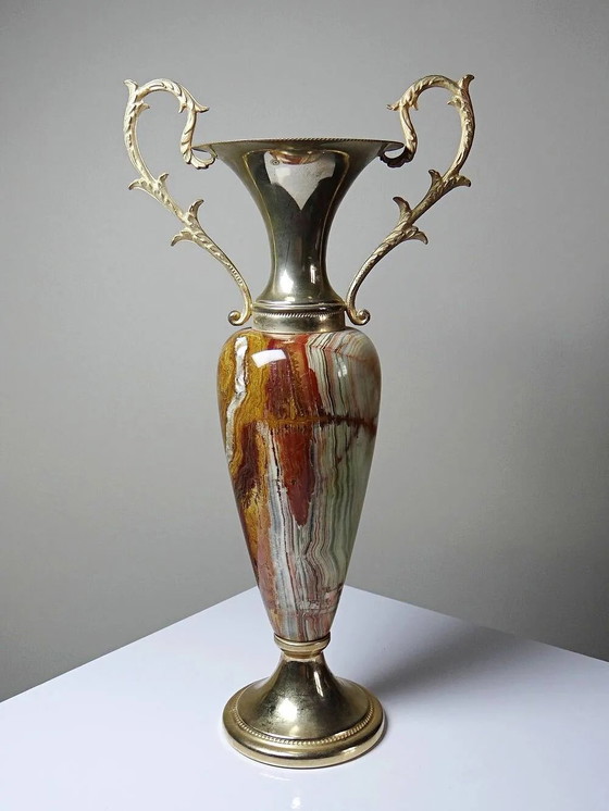 Large decorative onyx and gilded metal cassolette, Italy 1960s-70s., Vintage, Decorative Objects, Stone (photo 7 of 19)