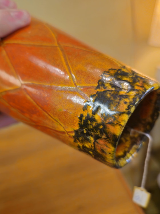 Image 1 of Vintage Orange Green Ceramic Vase Small Vase Germany