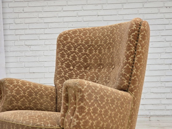 1960s, Danish Armchair, Furniture Velour, Beech Wood – Textile (photo 16 of 17)