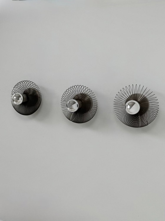 Image 1 of Set of 3 vintage metal wall lights, France 1970